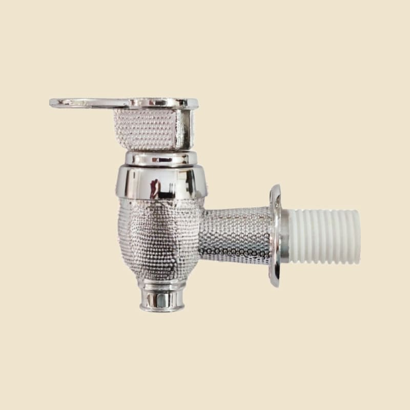 Plastic Dispenser Tap, Design 4 on a warm ivory background