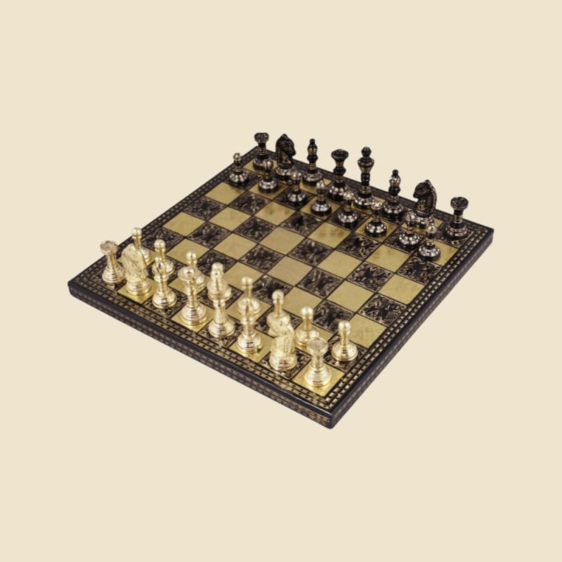 Brass Chess Board on a warm ivory background