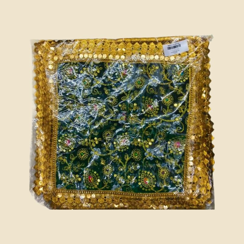 Embroidered Puja Chunri, Green, Size 9 (C12198718U) on a warm ivory background