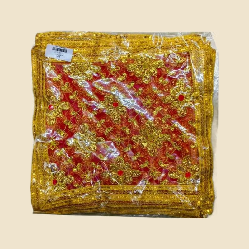 Embroidered Puja Chunri, Red, Size 9 (CI748336U) on a warm ivory background