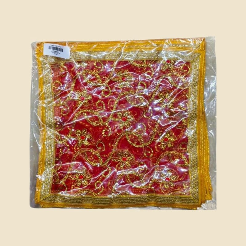 Embroidered Puja Chunri, Red, Size 9 (613872270) on a warm ivory background