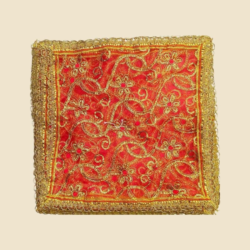 Embroidered Puja Chunri, Red, Size 9 (CI6036200) on a warm ivory background