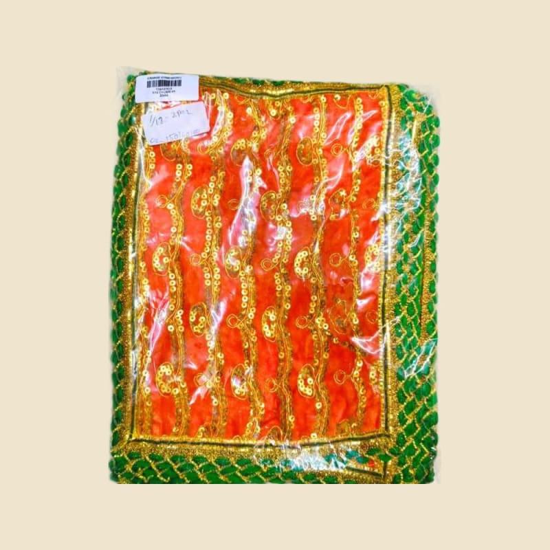 Embroidered Puja Chunri, Orange, Size 12 (CI750760700U) on a warm ivory background