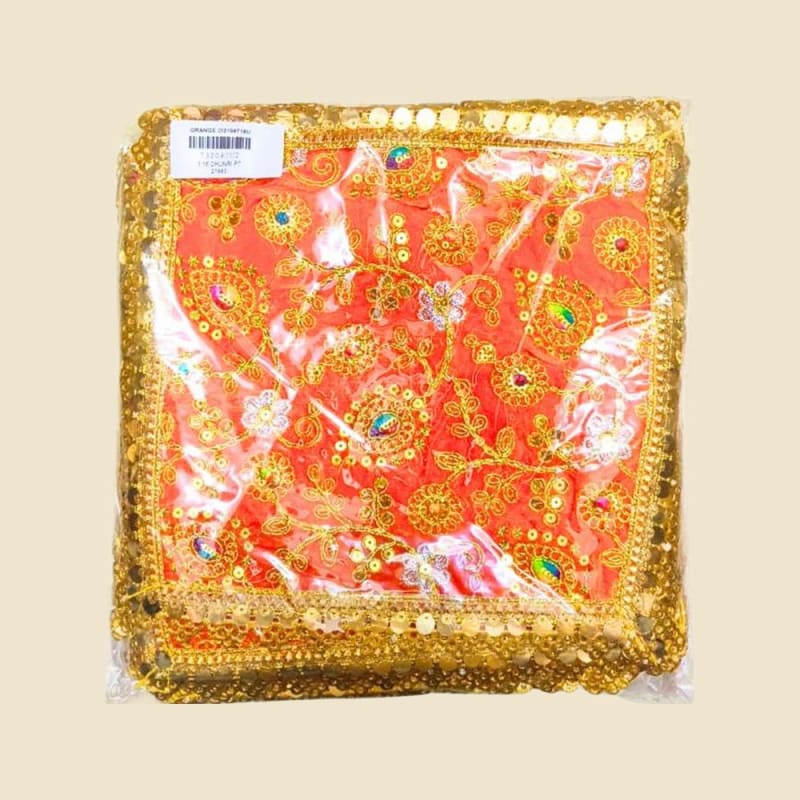 Embroidered Puja Chunri, Orange, Size 16 (CI2798718U) on a warm ivory background