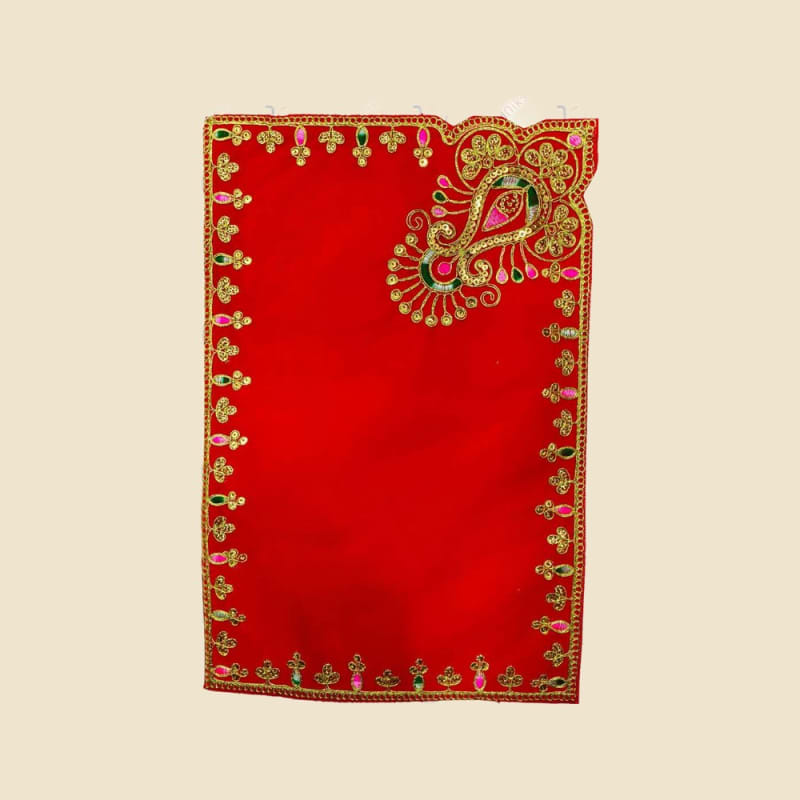Embroidered Puja Aasan, Red (CI 1007) on a warm ivory background