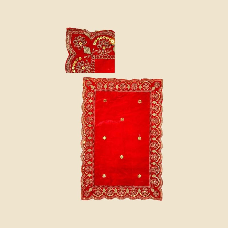 Embroidered Puja Aasan, Red (CI 37163) on a warm ivory background