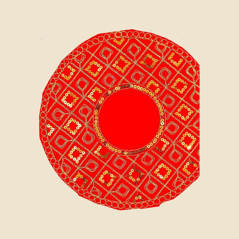 Round Puja Aasan, Red (CI 1783) on a warm ivory background