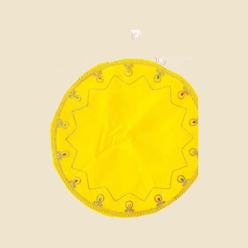 Round Puja Aasan, Yellow (CI 1716) on a warm ivory background