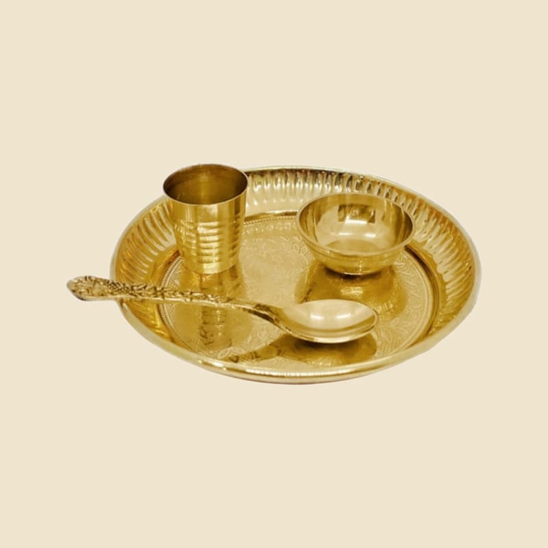Brass Laddu Bhog Set on a warm ivory background
