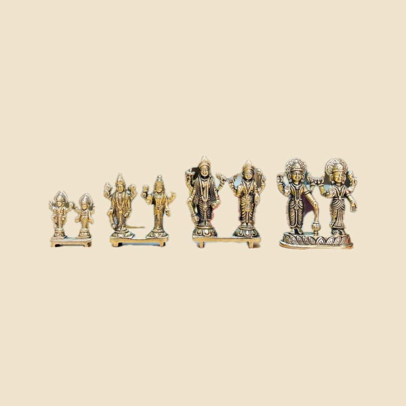 Brass Laxmi Narayan Murti, Special Finish on a warm ivory background