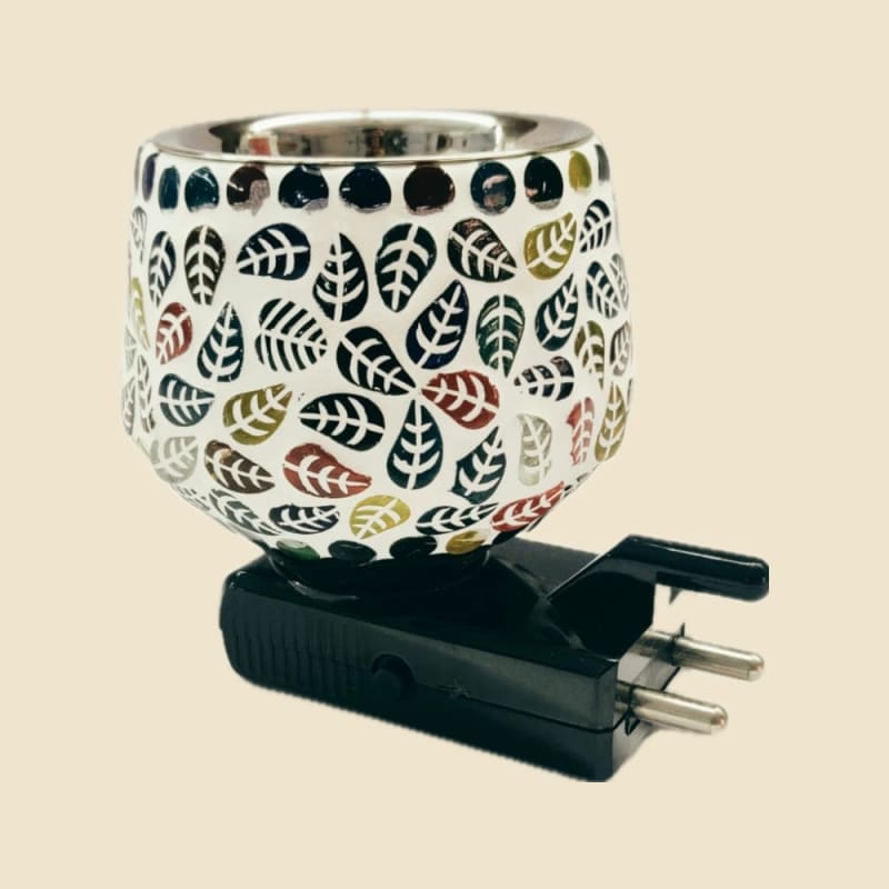 Mosaic Glass Electric Aroma Burner, A-001 on a warm ivory background