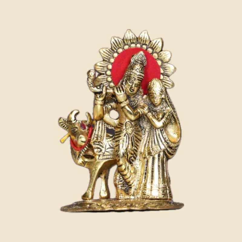 Radha Krishna with Cow on a warm ivory background