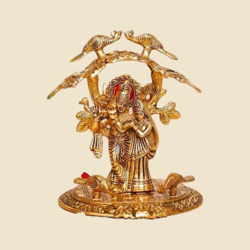Radha Krishna with Bird Arch on a warm ivory background