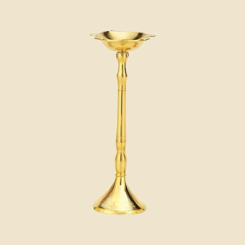 Brass Samay Diya, Medium on a warm ivory background