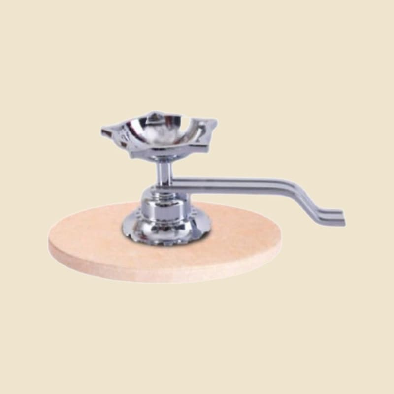 Hand-Held Aarti Diya, Matte Silver on a warm ivory background