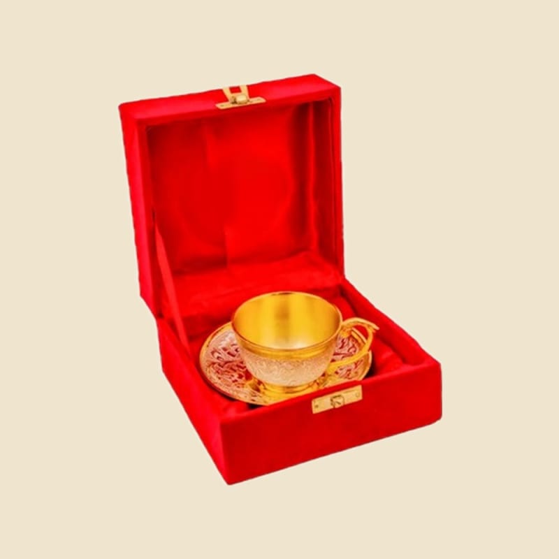 Cup and Rakabi in Gift Box on a warm ivory background