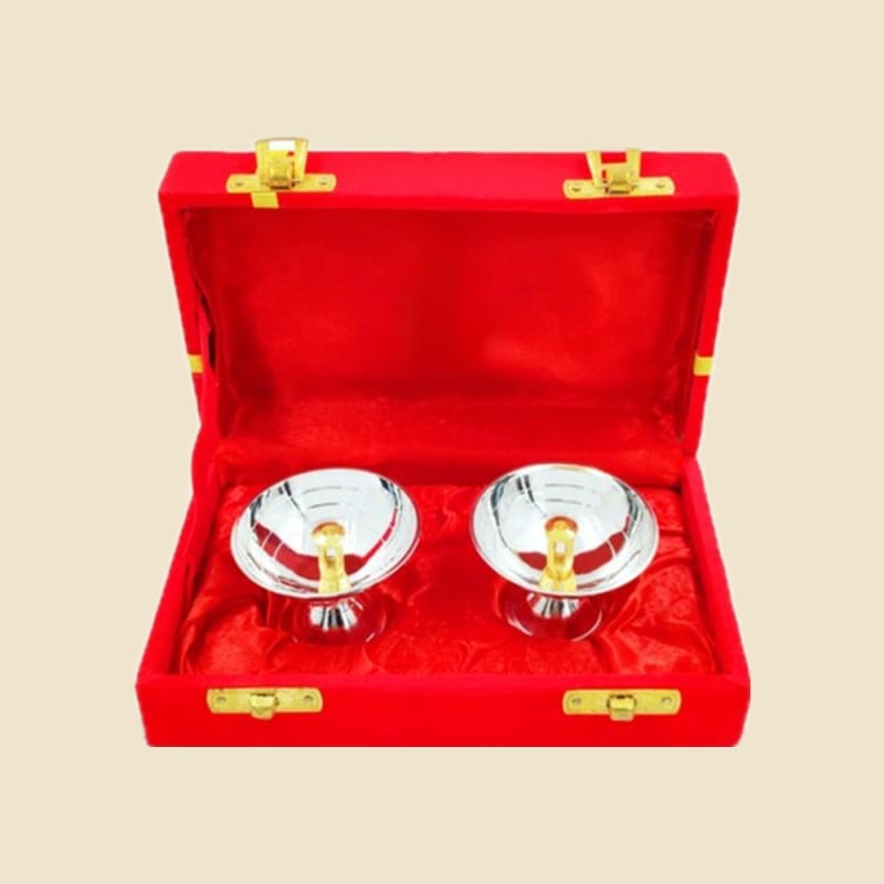Two Pyali in Gift Box on a warm ivory background
