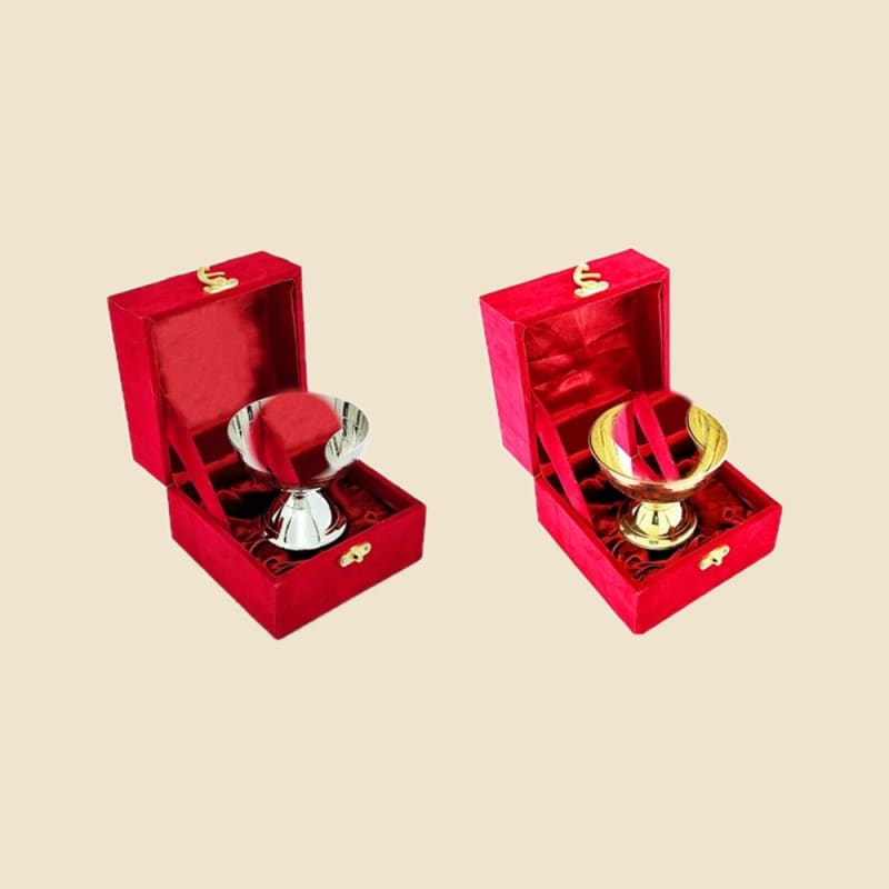 Brass Pyali Stand Gift Set on a warm ivory background