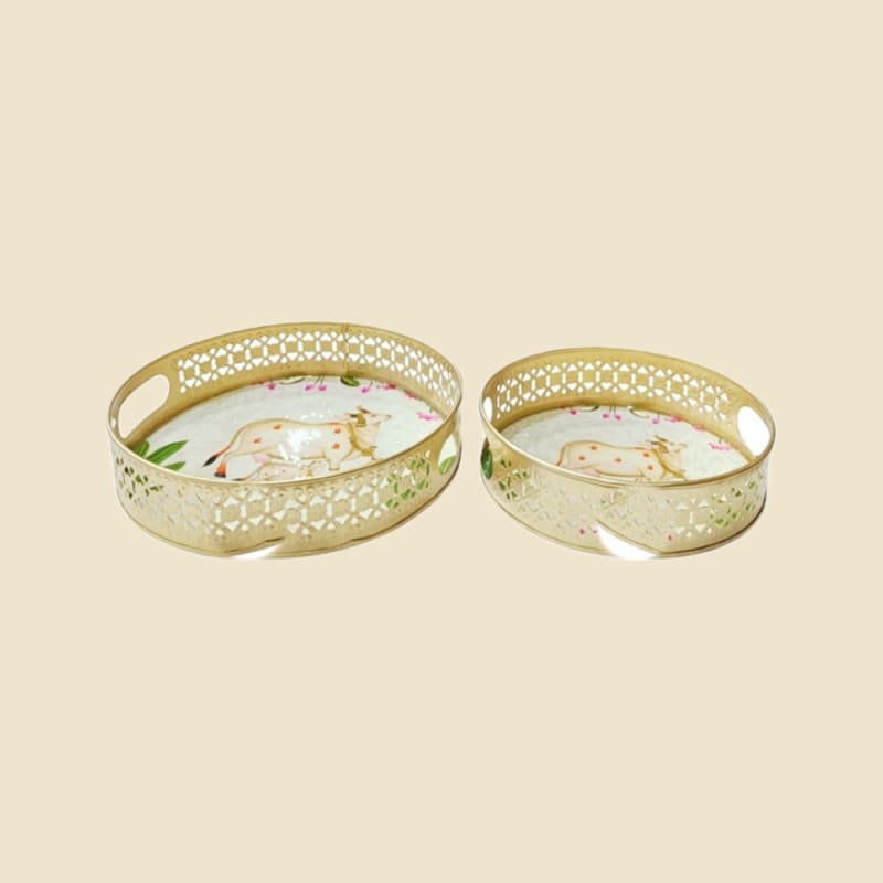 Meena Oval Tray Set on a warm ivory background