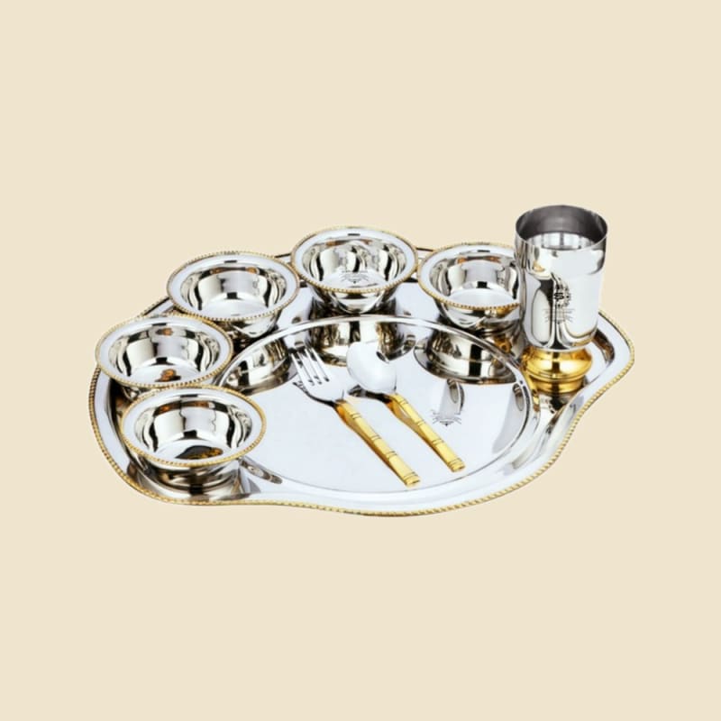 Maharaja Two-Tone Thali Set on a warm ivory background