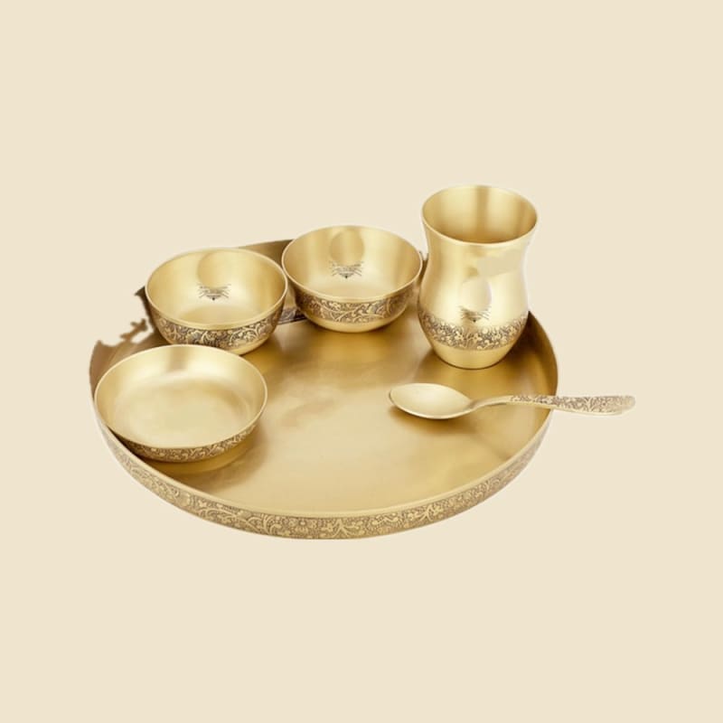 Pure Kansi Matt Etching Thali Set on a warm ivory background