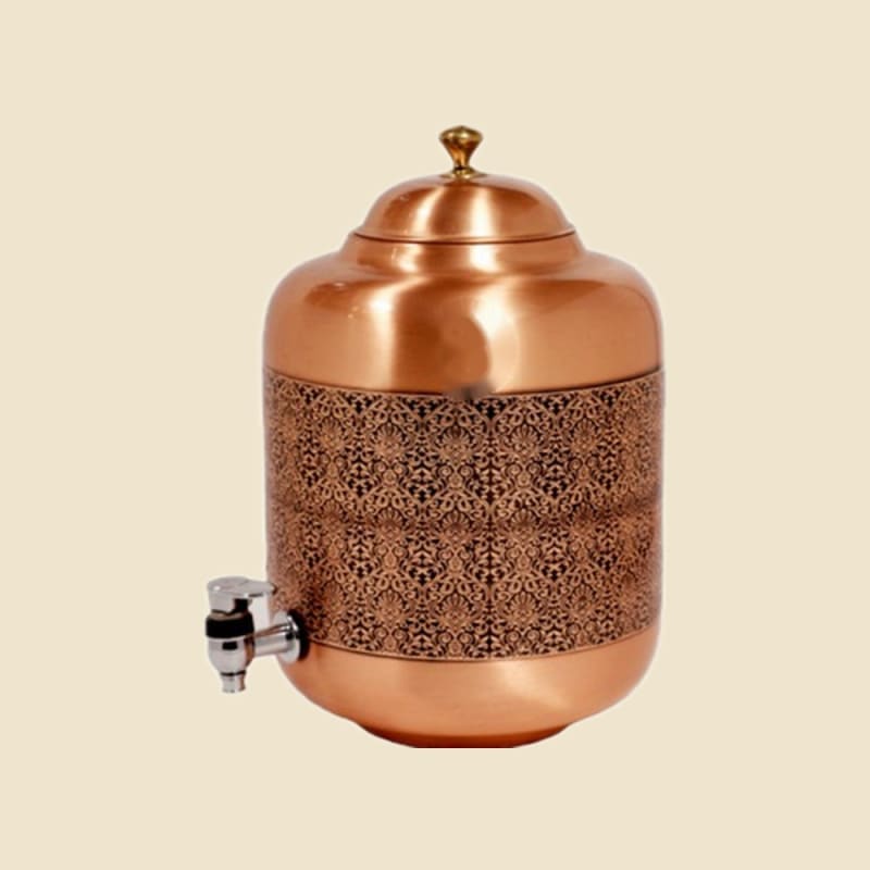 Copper Emerald Water Dispenser on a warm ivory background