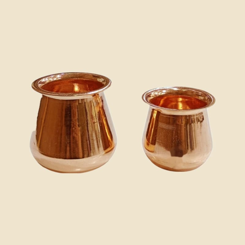 Copper Satari Lota, Two Sizes on a warm ivory background