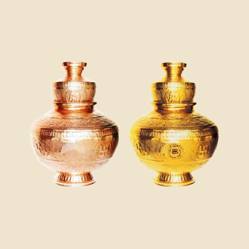 Brass & Copper Maa Matka on a warm ivory background