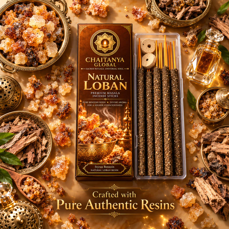 Natural Loban thick masala incense box and clear case with loban resin, wood and brass bowls