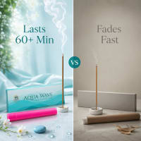 Close-up of Aqua Wave incense stick — light masala coating on bamboo core