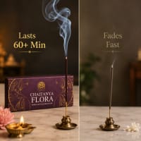 Close-up of Chaitanya Flora incense stick — floral masala coating on bamboo core