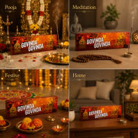 Close-up of Govinda Govinda incense stick — warm chandan masala coating