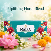 Open Maira box showing dense hand-rolled floral masala incense sticks