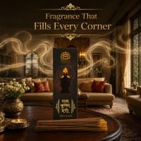 Close-up of Ram Krishna Hari incense stick — warm devotional masala coating
