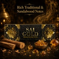 Chaitanya Global Sai Gold Premium Incense — gold-foil Sai Baba devotional packaging