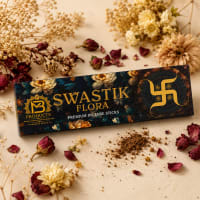 Open Swastik Flora box showing hand-rolled floral incense sticks