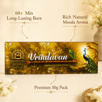 Close-up of Vrindavan masala incense stick — rich traditional spice-blend coating