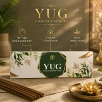 Open Yug box showing herbal masala hand-rolled incense sticks