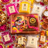Holi Pooja Kit — samagri items flat lay