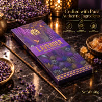 Lavender luxury incense box shown at 1 cm thickness with a single stick