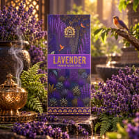 Lavender luxury incense among lavender sprigs and brass lamps