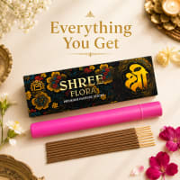 Close-up of Shree Flora incense stick — bright floral masala coating on bamboo core
