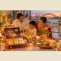 Anant Chaturdashi puja setup with Sutra on yellow cloth
