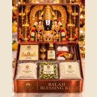 Open kit showing white chandan, Tulsi Ark and Sahasranamam book