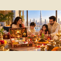 Bhoomi Pujan ceremony setup with kalash and mango wood havan