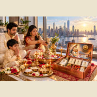 Ganga Dussehra offering setup with lit diyas near water