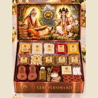 Open kit showing miniature wooden paduka, saffron dhoop and yellow chandan