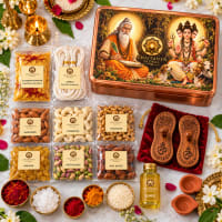 Close-up of Guru items — wooden sandals, kesar dhoop sticks