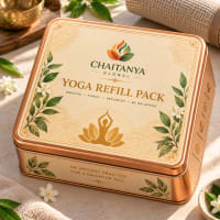 Chaitanya Global Yoga Refill Pack — copper tin with yoga pose and lotus emblem