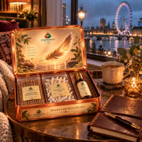 Mindful Journaling Kit in a London reading nook with the London Eye in the rain